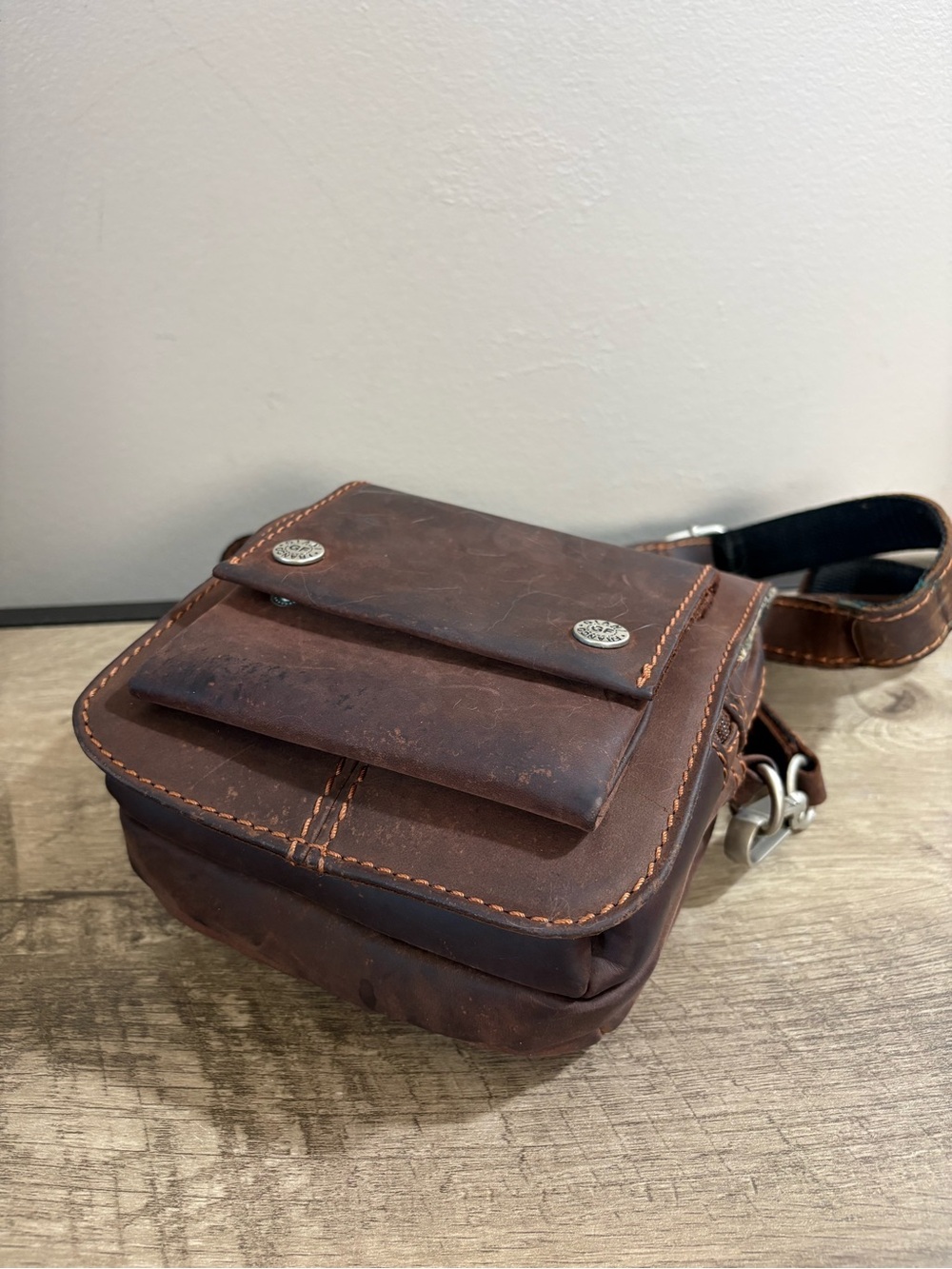GF GIANI FRANCO Brown OILED LEATHER Cross Body BAG Festival PURSE - Picture 4 of 8